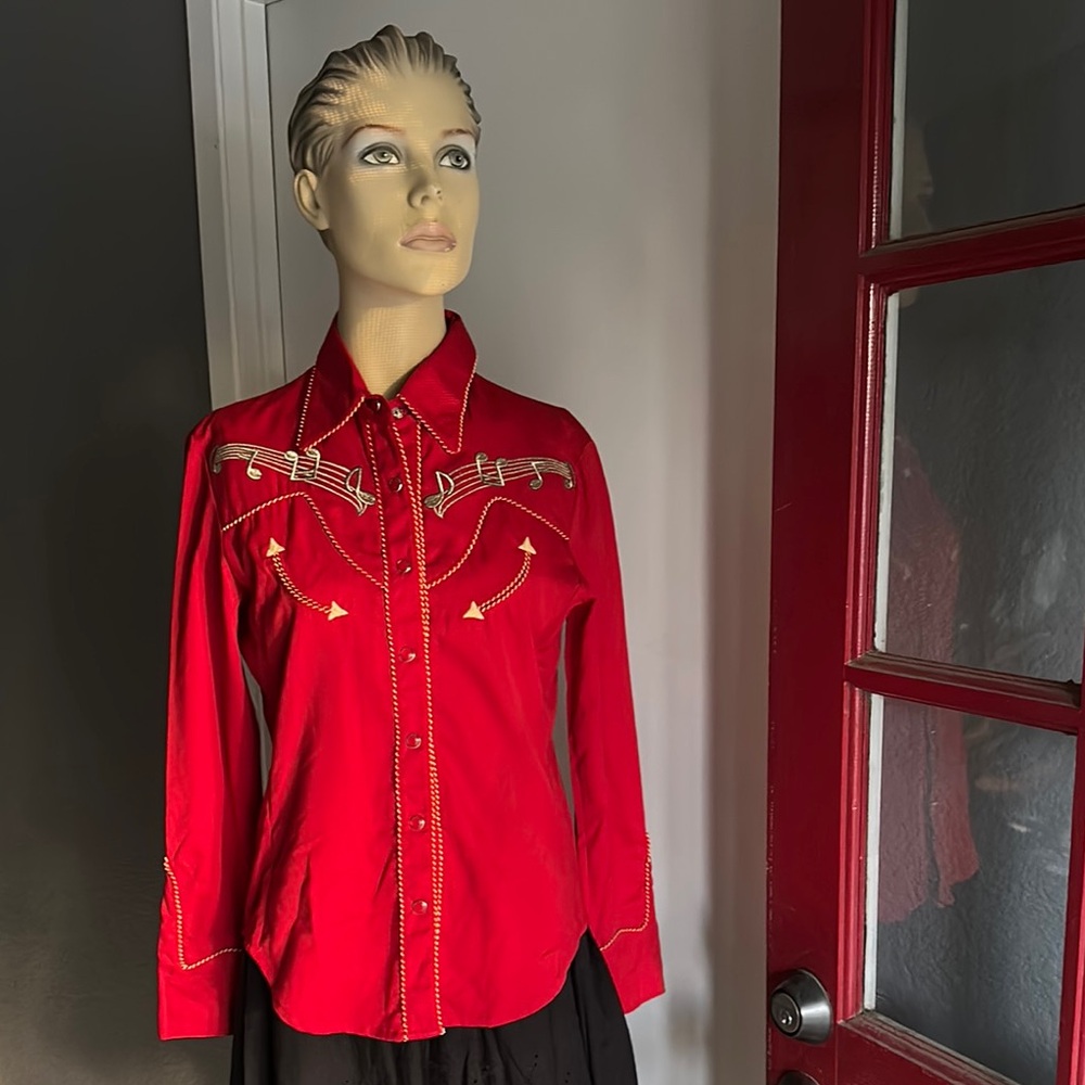 Red Western Style Shirt with Embroidered Details